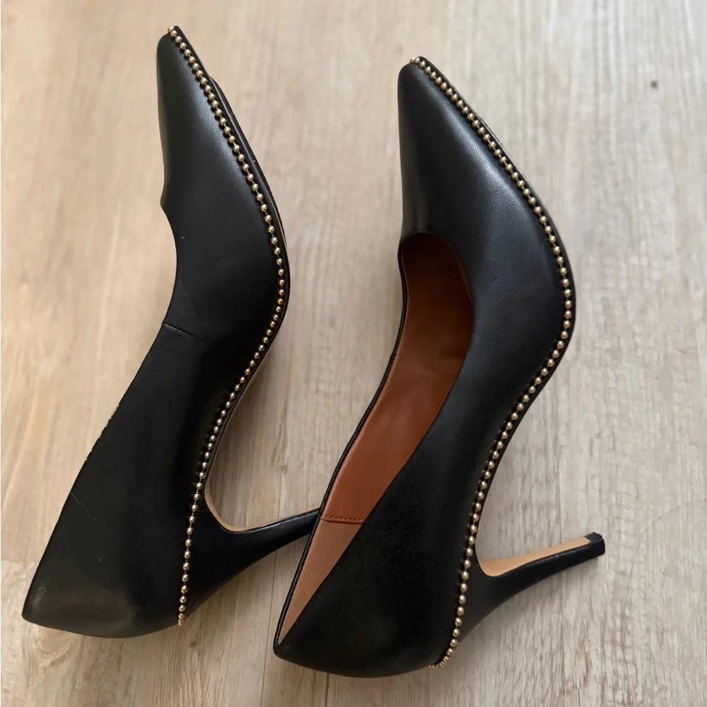 Coach Black Leather Heels with Gold Accents size8 - Picture 4 of 5